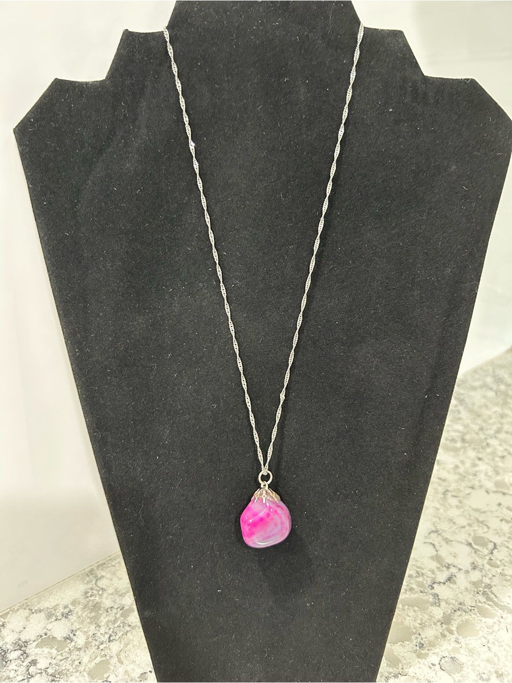 Beautiful Purple & Pink Agate Stone Pendant on Silver chain